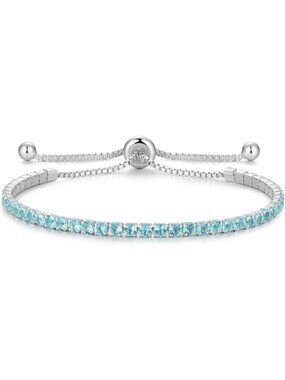 Sterling Silver Birthstone Tennis Bracelet for Women | Adjustable 9" Fashion